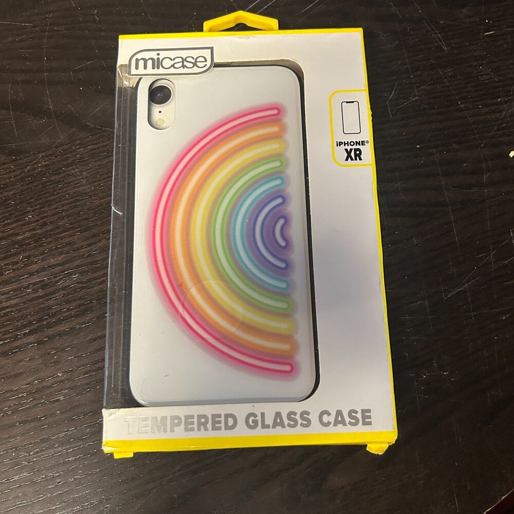 New NIB Micase Tempered Glass Cell Phone Case Iphone XR White Rainbow